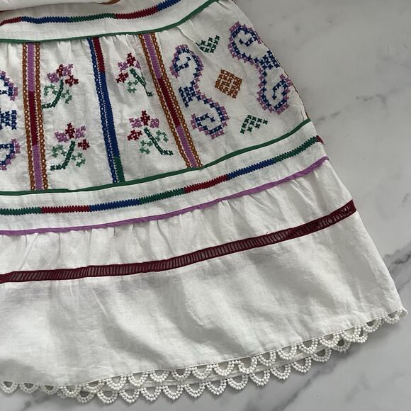 Farm Rio Embroidered tiered maxi dress Linen Blend Sz M Coastal Boho Chic Artsy - Picture 11 of 13